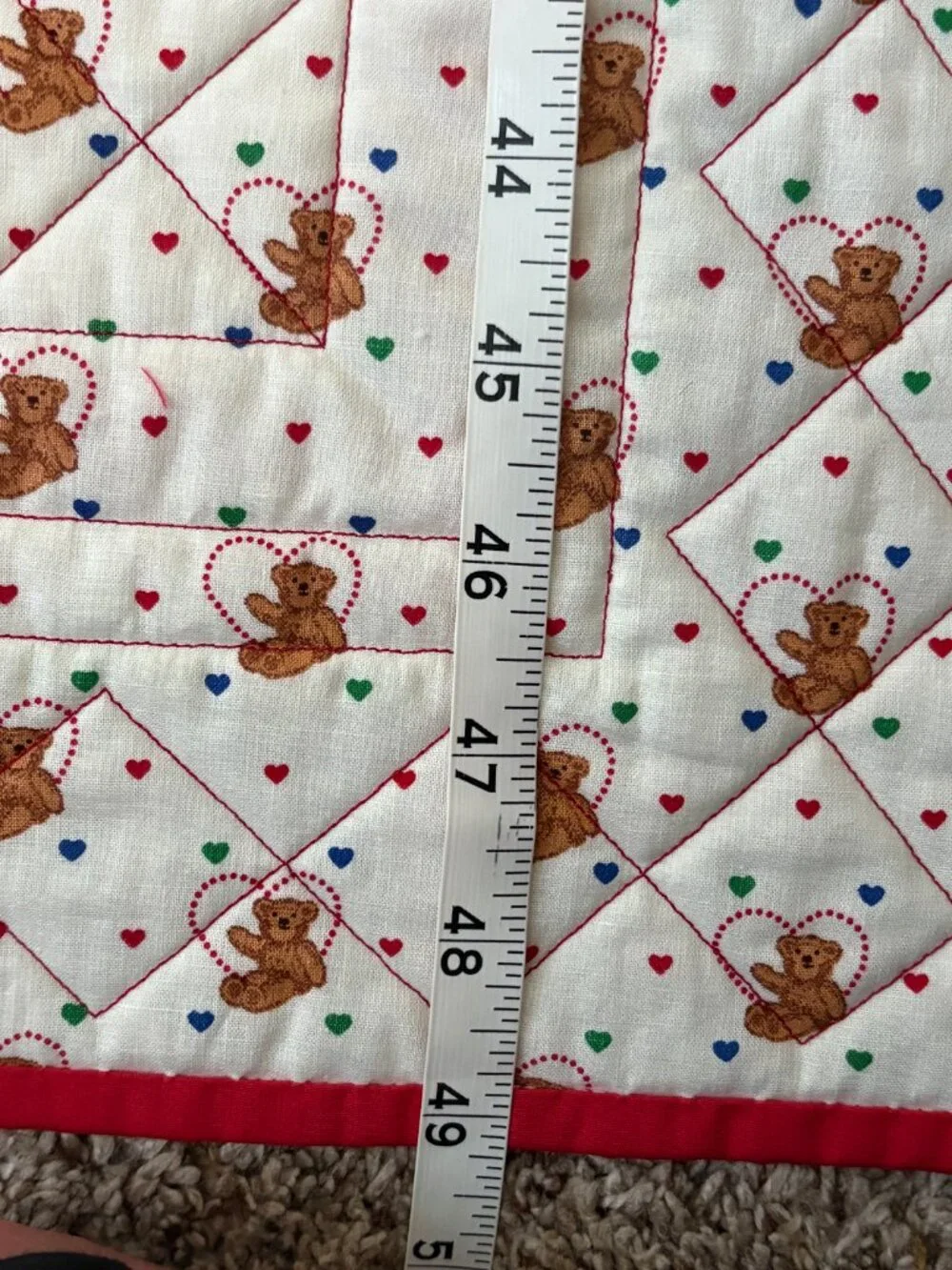 Handmade Quilted Throw Teddy Bear Heart Valentine Squares Cornerstones Nursery